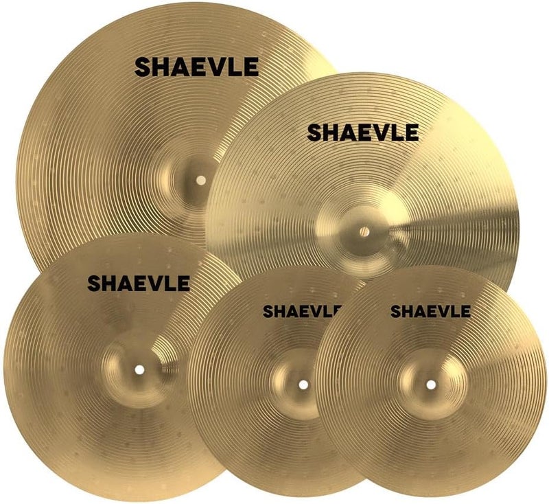 Shaevle Cymbal Pack, 5 Pieces Alloy Cymbals Drum Set, Cymbals for Drum Set Includes 14"/16"/18"/20" Cymbals, Golden - Image 1